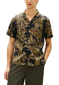 Men's Short Sleeve Linen Floral Shirt