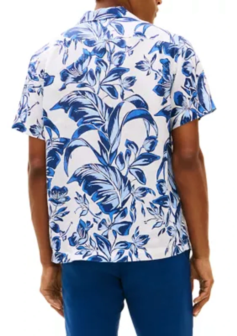 Men's Short Sleeve Linen Floral Shirt