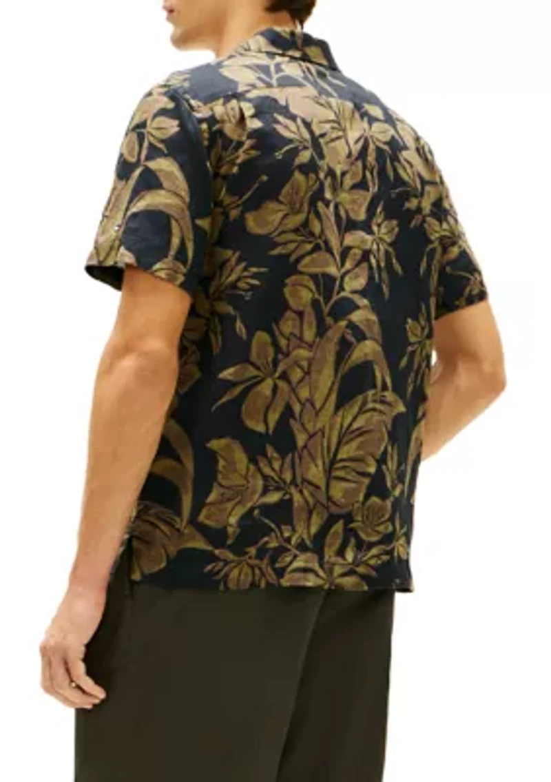 Men's Short Sleeve Linen Floral Shirt