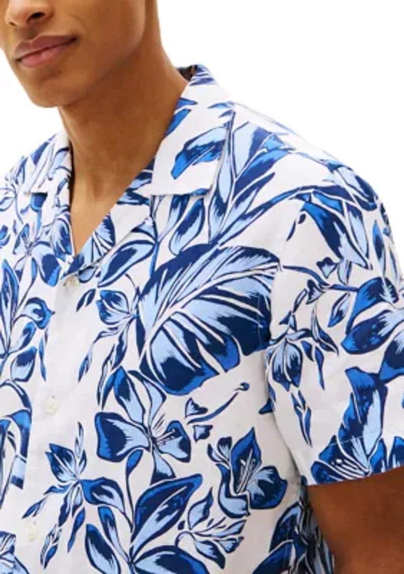 Men's Short Sleeve Linen Floral Shirt