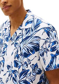 Men's Short Sleeve Linen Floral Shirt