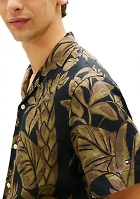 Men's Short Sleeve Linen Floral Shirt