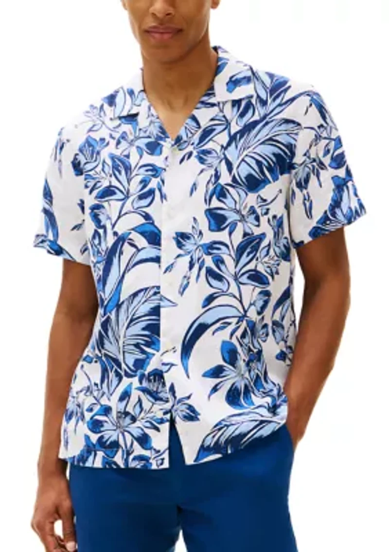 Men's Short Sleeve Linen Floral Shirt