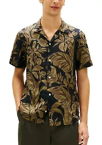 Men's Short Sleeve Linen Floral Shirt
