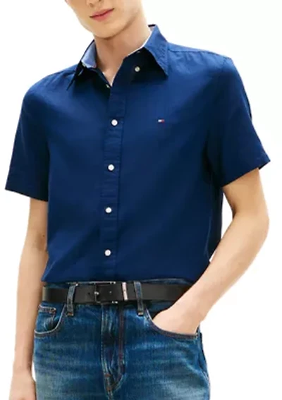 Men's Linen Blend Short Sleeve Shirt