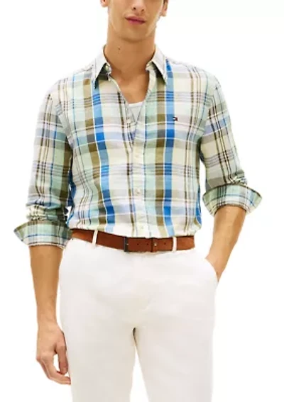 Men's Linen Blend Madras Checkered Shirt