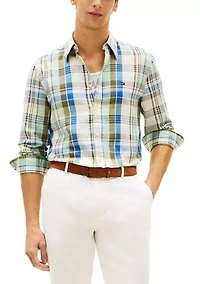 Men's Linen Blend Madras Checkered Shirt