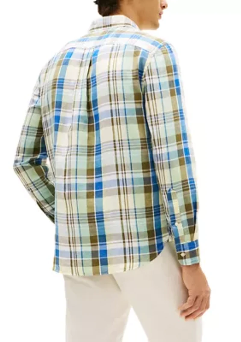 Men's Linen Blend Madras Checkered Shirt