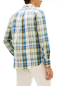 Men's Linen Blend Madras Checkered Shirt