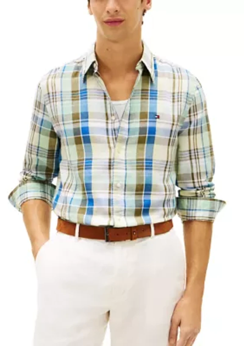 Men's Linen Blend Madras Checkered Shirt
