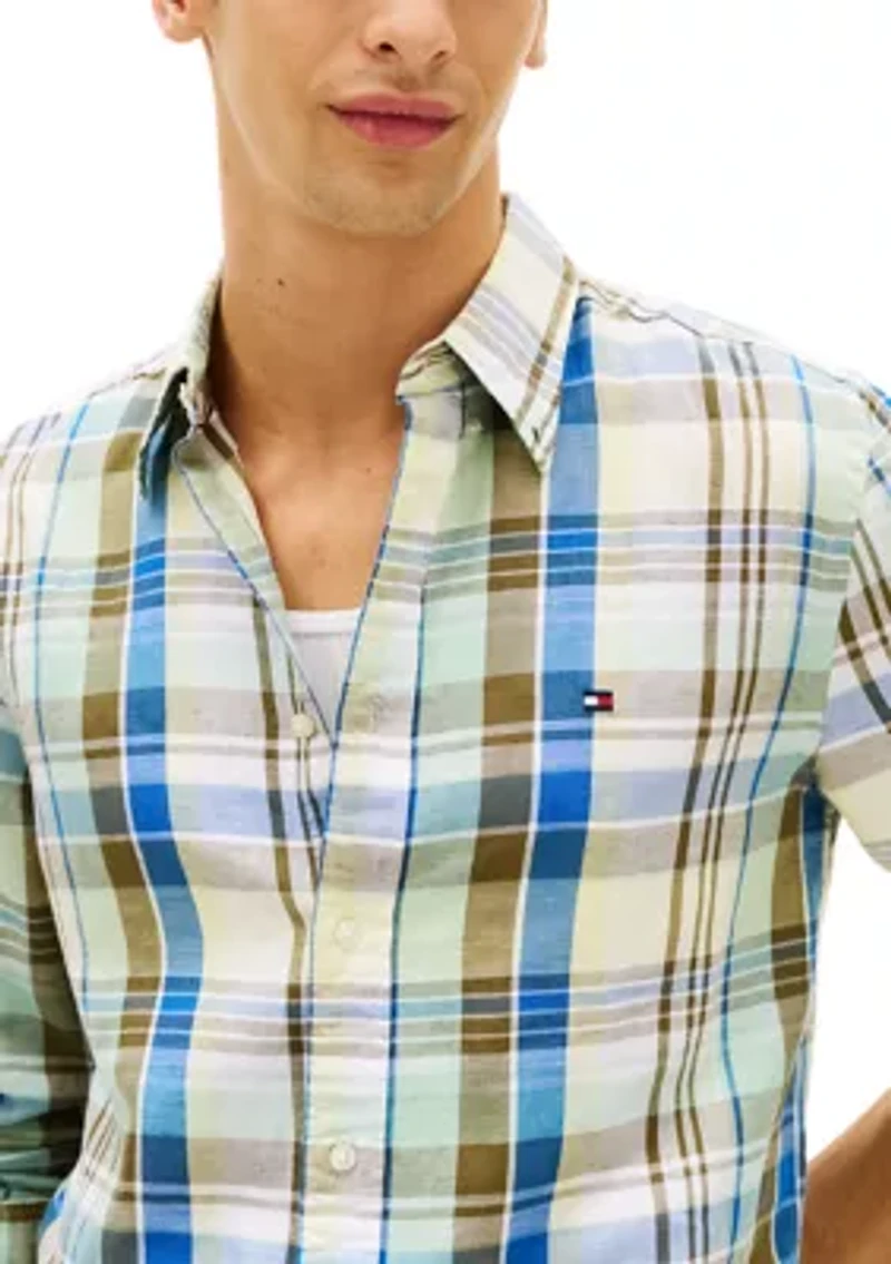 Men's Linen Blend Madras Checkered Shirt