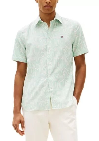 Men's Short Sleeve Linen Blend Printed Shirt