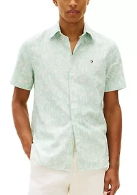 Men's Short Sleeve Linen Blend Printed Shirt