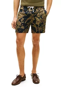 Men's Linen Floral Pull On Shorts