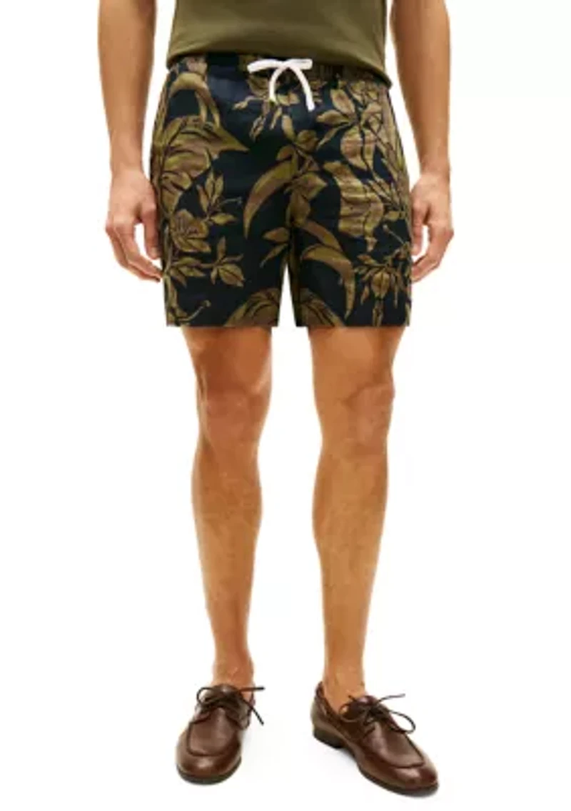 Men's Linen Floral Pull On Shorts
