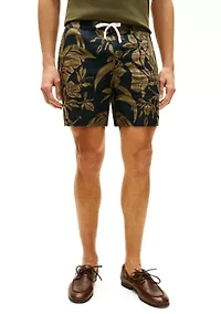 Men's Linen Floral Pull On Shorts