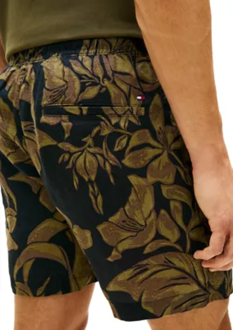 Men's Linen Floral Pull On Shorts