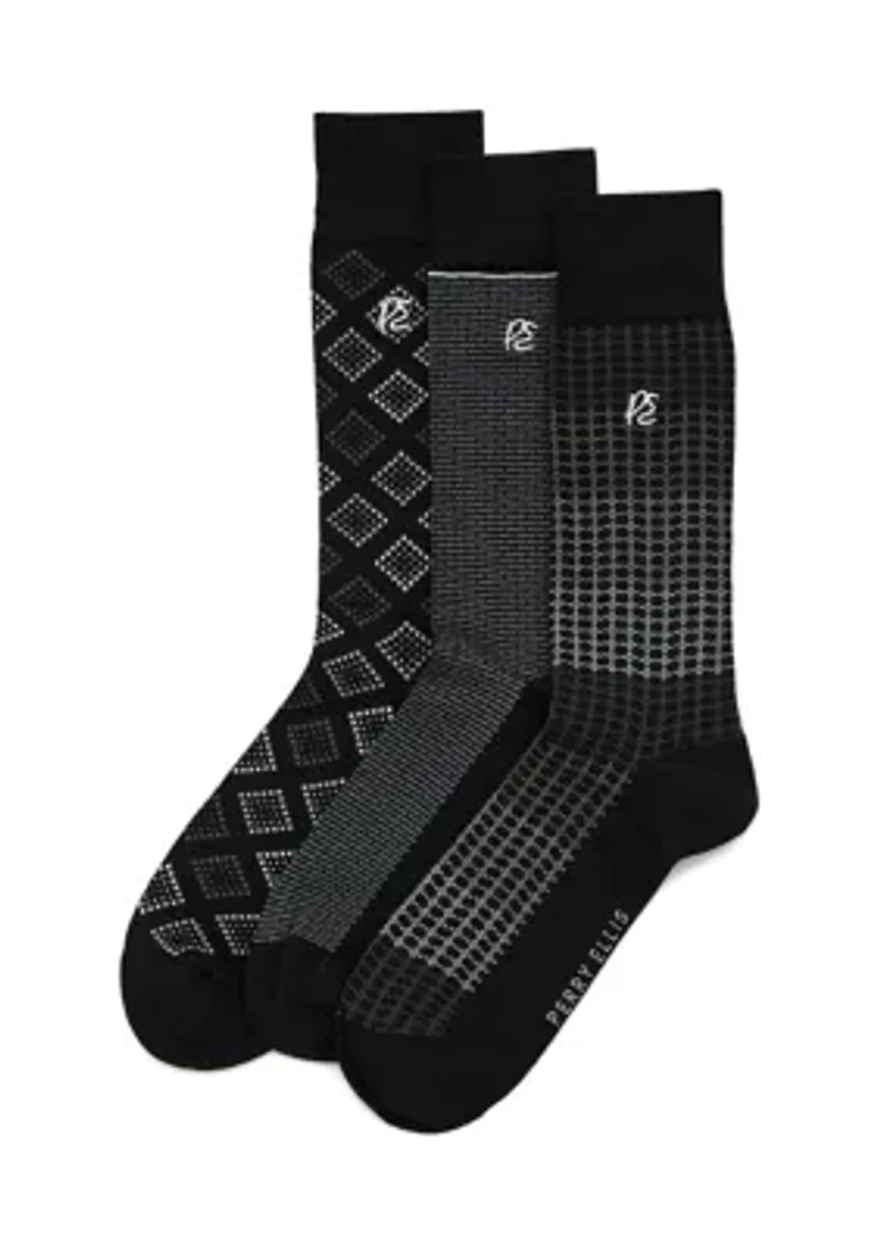 3-Pack Dotted, Diamond, Solid Crew Socks