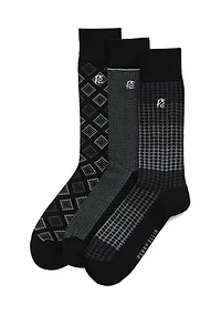3-Pack Dotted, Diamond, Solid Crew Socks