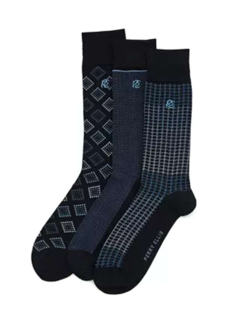 3-Pack Dotted, Diamond, Solid Crew Socks