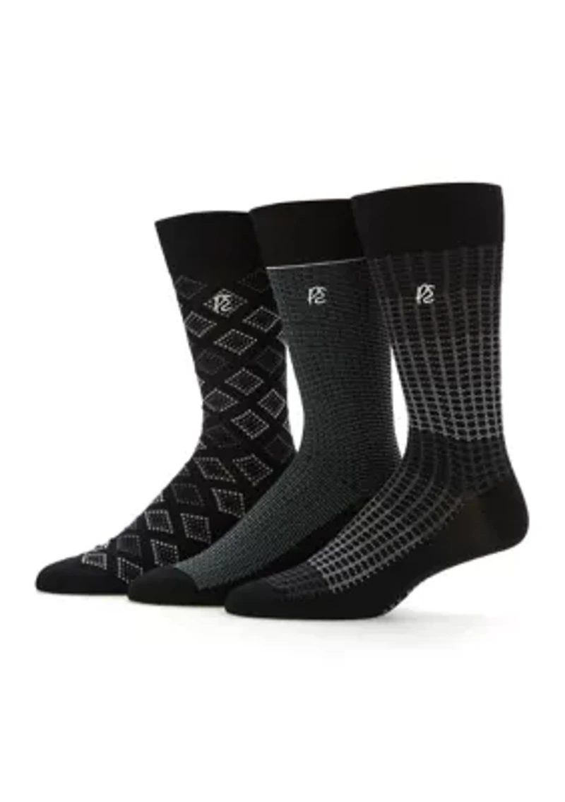 3-Pack Dotted, Diamond, Solid Crew Socks