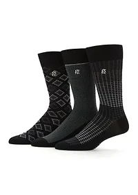 3-Pack Dotted, Diamond, Solid Crew Socks