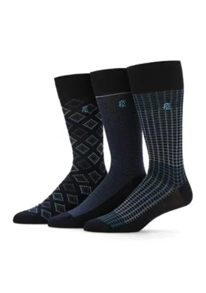 3-Pack Dotted, Diamond, Solid Crew Socks