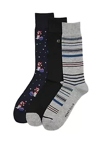 3-Pack Dog & Stripe Pattern Socks