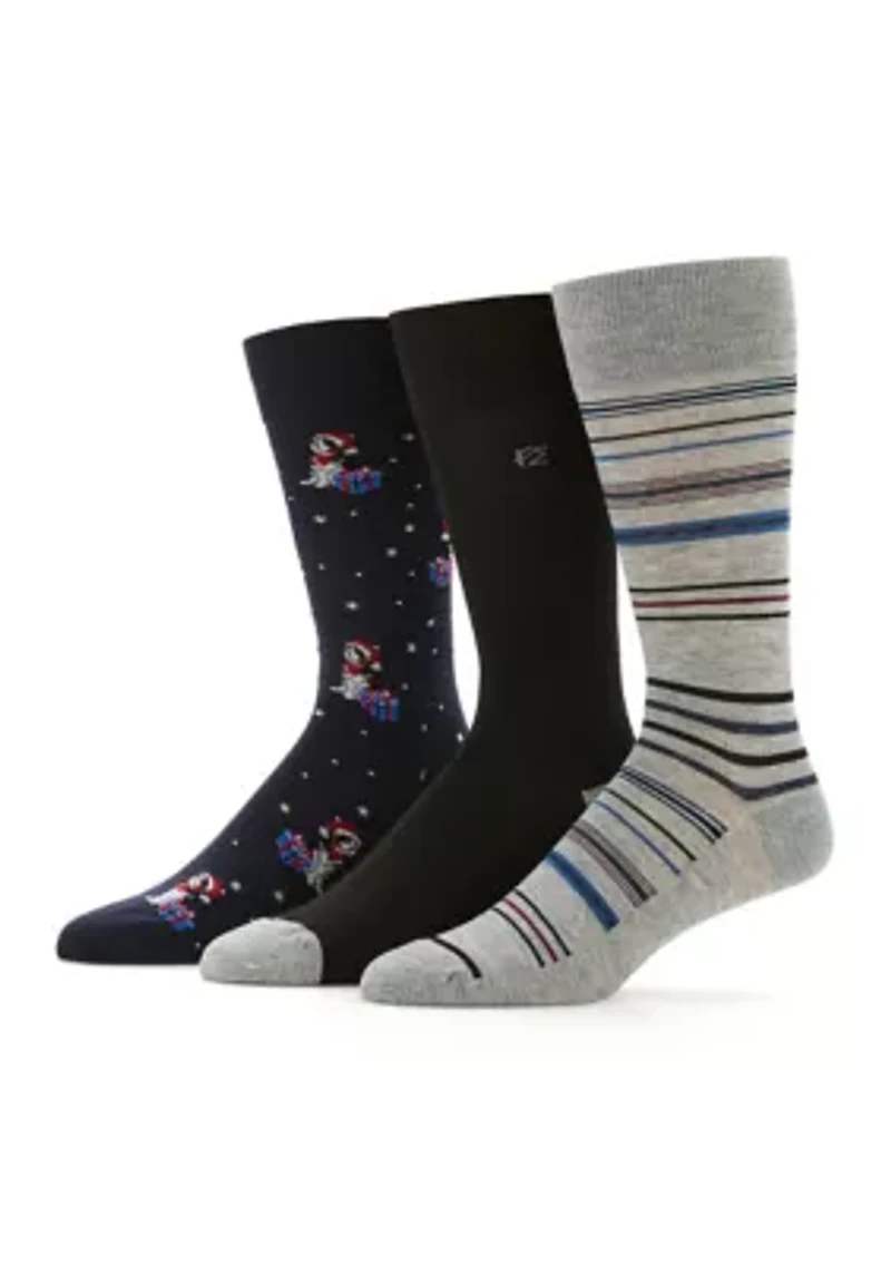 3-Pack Dog & Stripe Pattern Socks