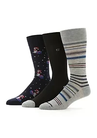 3-Pack Dog & Stripe Pattern Socks
