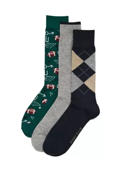 3-Pack Patterned Casual Comfort Stretch Socks