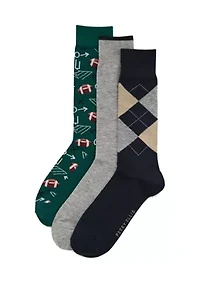 3-Pack Patterned Casual Comfort Stretch Socks