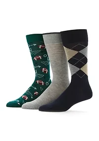 3-Pack Patterned Casual Comfort Stretch Socks