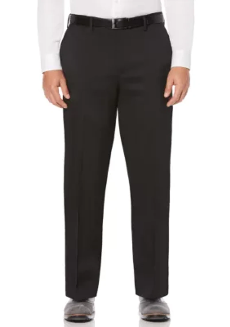 Big & Tall Crosshatch Stretch Men's Extender Waist Flat Front Dress Pants