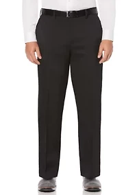Big & Tall Crosshatch Stretch Men's Extender Waist Flat Front Dress Pants