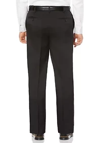 Big & Tall Crosshatch Stretch Men's Extender Waist Flat Front Dress Pants