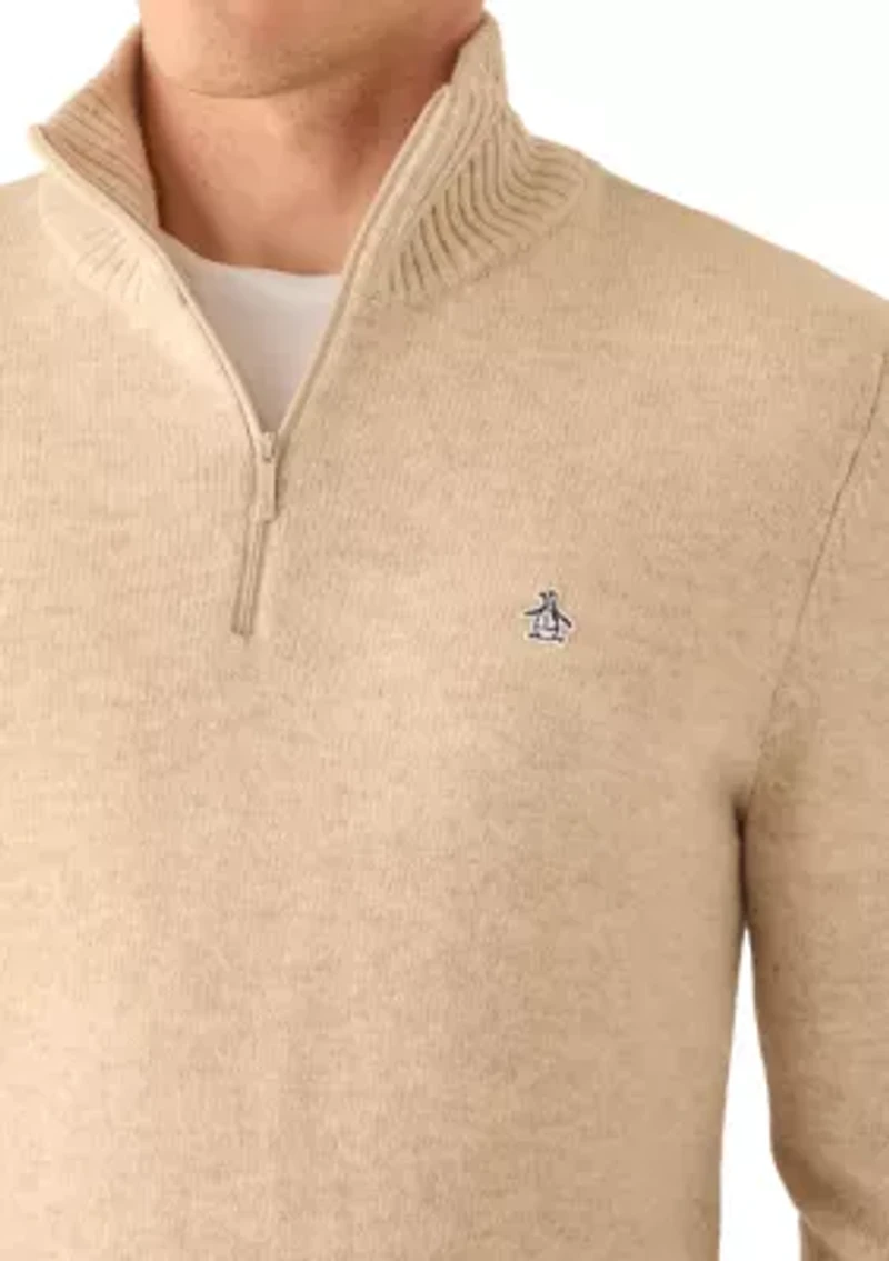 Men's Slim Fit Lambswool Quarter Zip Long Sleeve Sweater