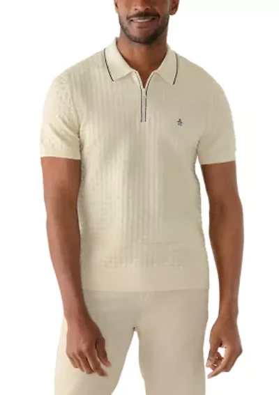 Men's Links Stitch Quarter Zip Sweater Polo Shirt