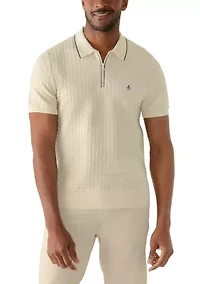 Men's Links Stitch Quarter Zip Sweater Polo Shirt