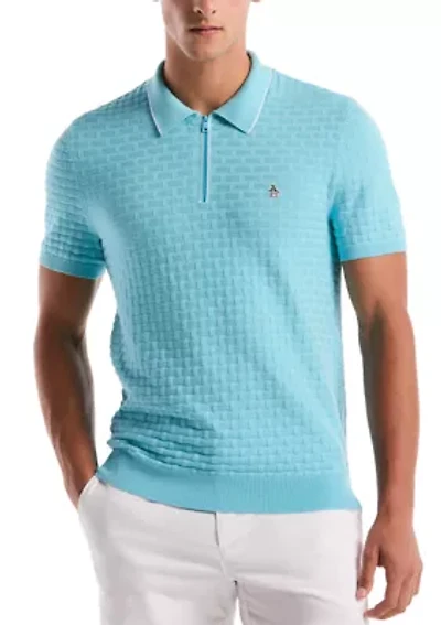 Men's Links Stitch Quater Zip Sweater Polo Shirt