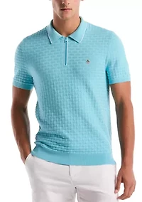 Men's Links Stitch Quater Zip Sweater Polo Shirt