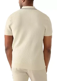 Men's Links Stitch Quarter Zip Sweater Polo Shirt