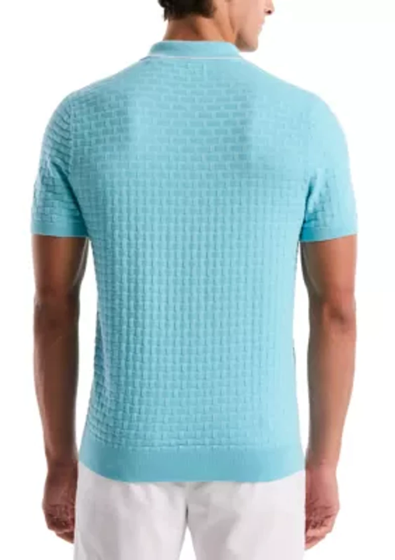 Men's Links Stitch Quater Zip Sweater Polo Shirt