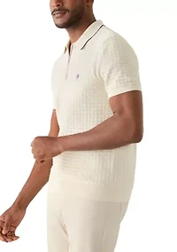 Men's Links Stitch Quarter Zip Sweater Polo Shirt