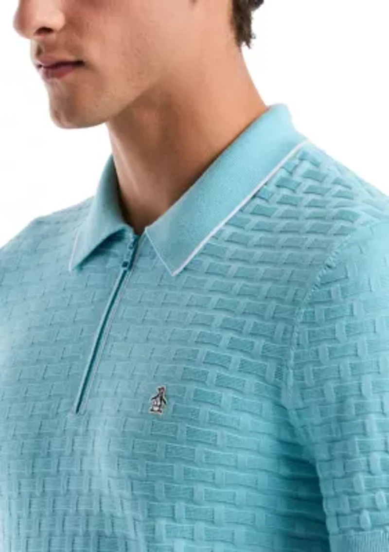 Men's Links Stitch Quater Zip Sweater Polo Shirt
