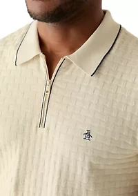 Men's Links Stitch Quarter Zip Sweater Polo Shirt