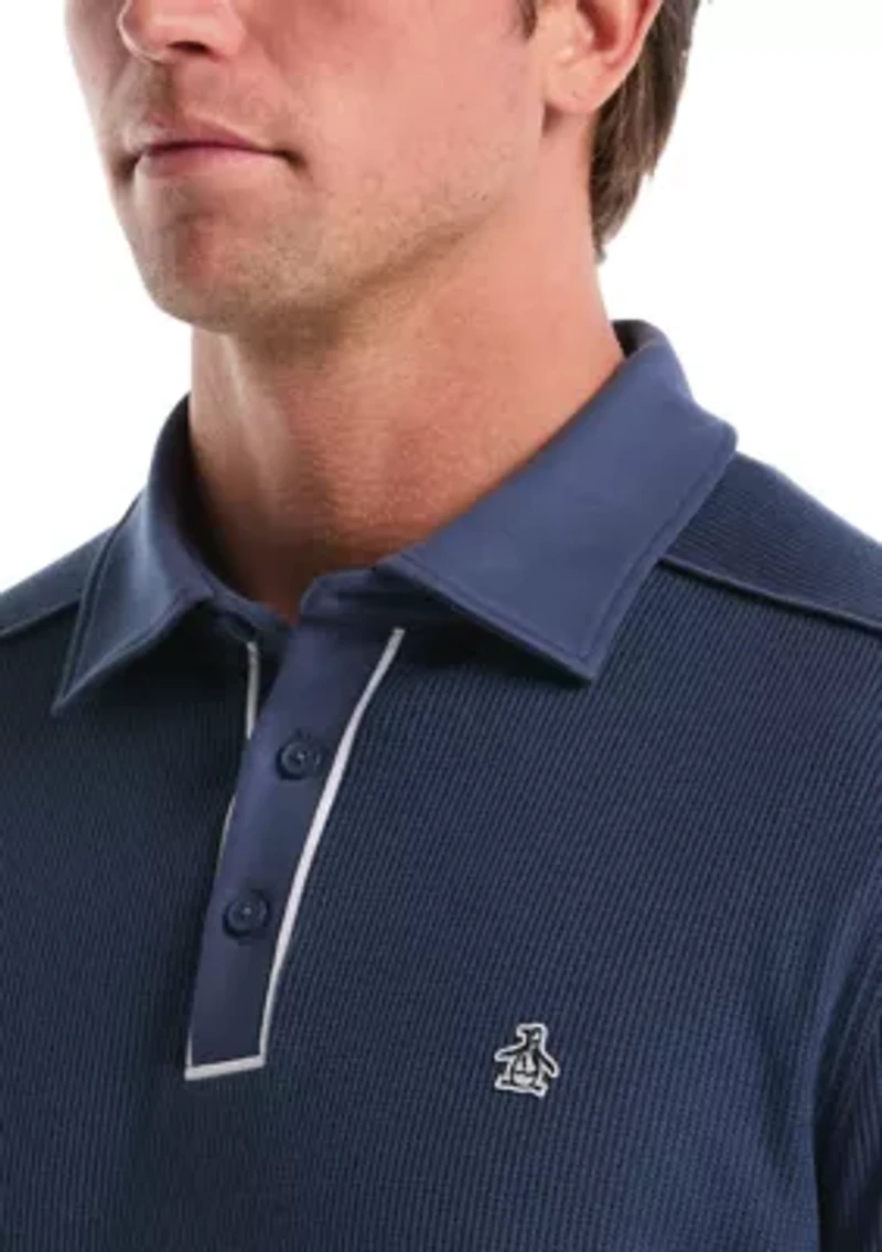 Men's Long Sleeve Waffle Polo Sweater