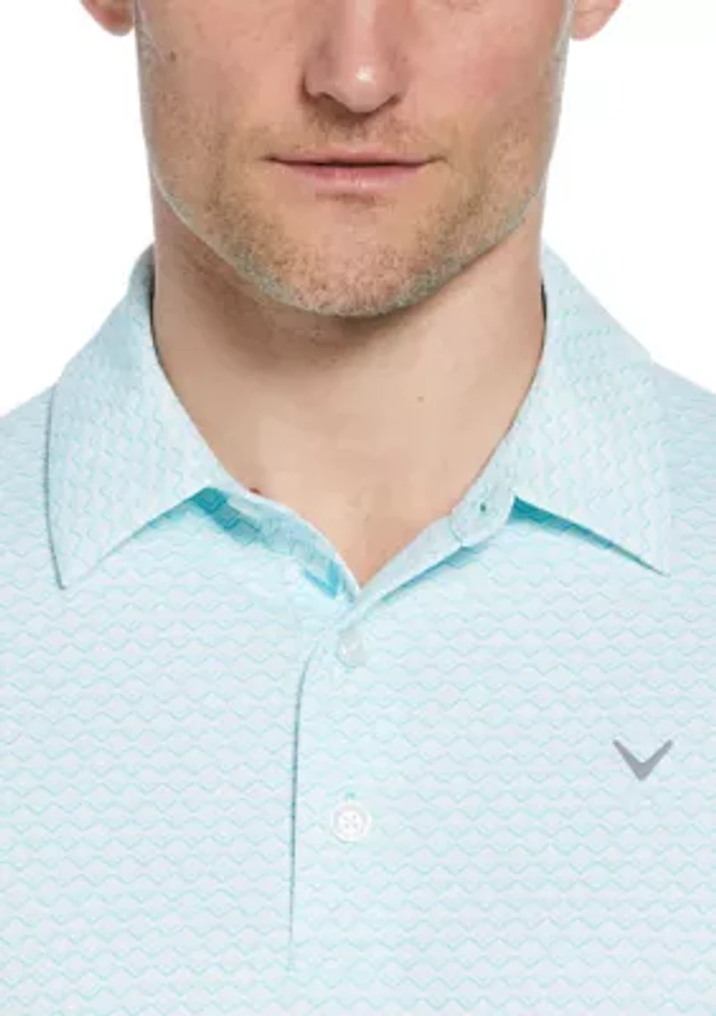 Men's Short Sleeve Allover Tee Time Print Polo Shirt