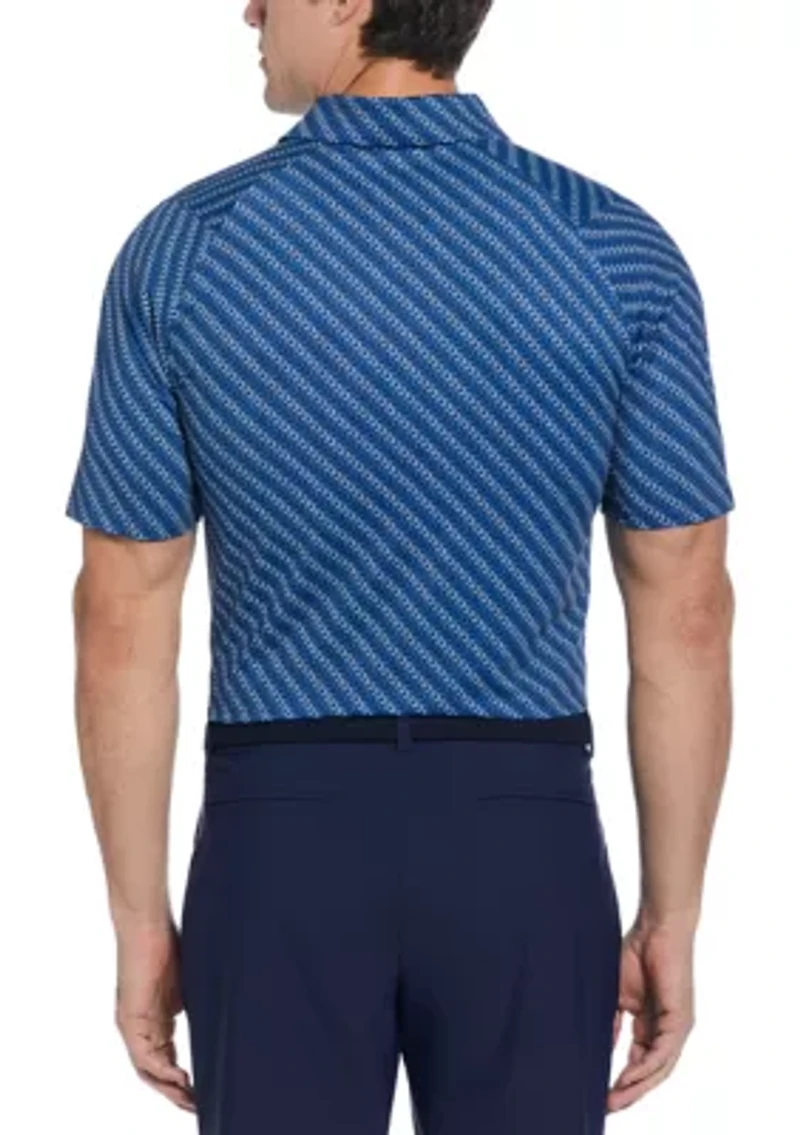 Men's Chevron Twill Print Short Sleeve Golf Polo Shirt