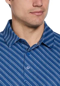 Men's Chevron Twill Print Short Sleeve Golf Polo Shirt